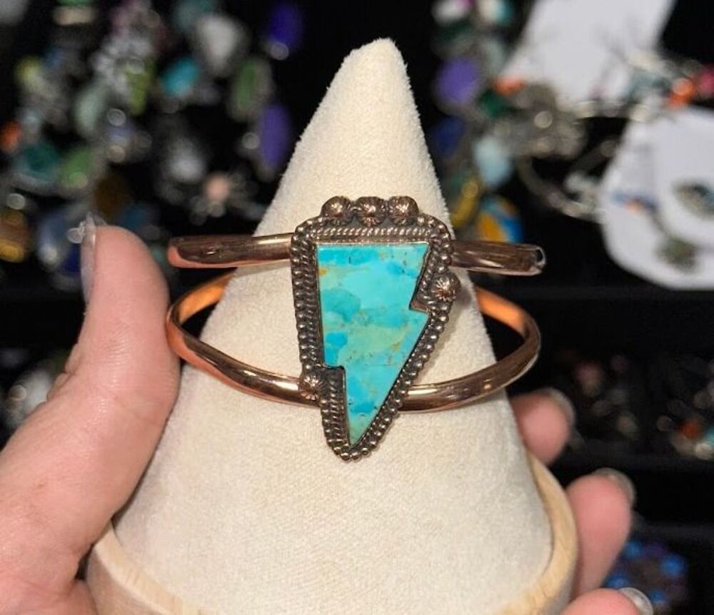 Turquoise Lightning Bolt Pure Copper Cuff Bracelet